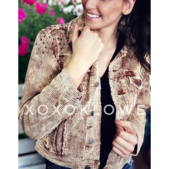 POL Golden Tan Vintage Washed Studded Corduroy Jacket Relaxed Fit - Picture 3 of 16